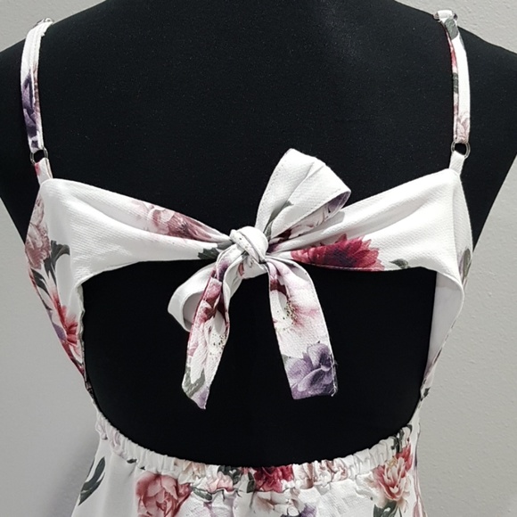 White Floral Tie Back Ruffle Dress New! - Picture 3 of 8